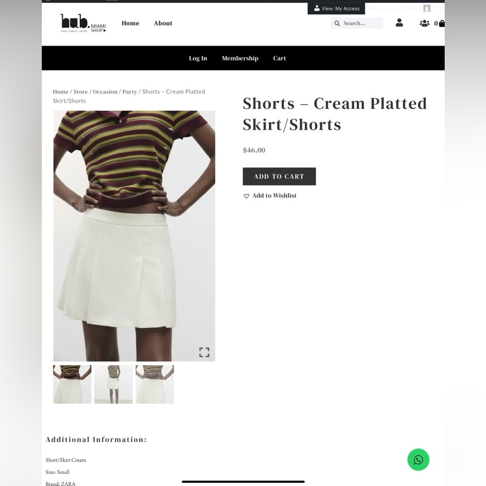 Zara Cream Pleated Skort